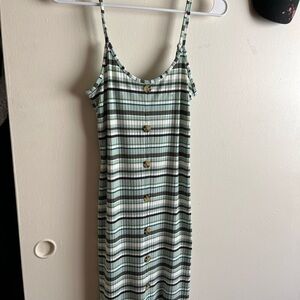 Green Striped Button-Down Dress